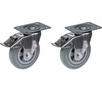 Rueda giratoria de acero inoxidable de 160 mm (6 pulgadas), con banda de rodadura de goma gris, con freno, capacidad de carga de 270 kg, juego de 2 unidades