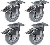 Rueda giratoria de acero inoxidable de 160 mm (6 pulgadas), con banda de rodadura de goma gris, con freno, capacidad de carga de 540 kg, juego de 4 unidades