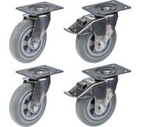 Rueda giratoria de acero inoxidable de 160 mm (6 pulgadas), con banda de rodadura de goma gris, con sistema de giro y freno, capacidad de carga de 540 kg, juego de 4 unidades