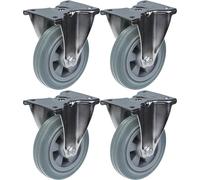 Rueda giratoria de acero inoxidable de 160 mm (6 pulgadas), con banda de rodadura de goma gris, fija, capacidad de carga de 540 kg, juego de 4 unidades