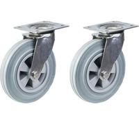 Rueda giratoria de acero inoxidable de 200 mm (8 pulgadas), con banda de rodadura de goma gris, capacidad de carga de 410 kg, juego de 2 unidades