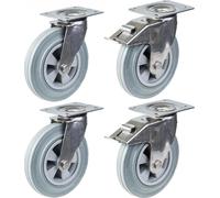 Rueda giratoria de acero inoxidable de 200 mm (8 pulgadas), con banda de rodadura de goma gris, con sistema de giro y freno, capacidad de carga de 820 kg, juego de 4 unidades