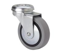 Rueda giratoria de goma con agujero y eje liso, color gris, carga máx