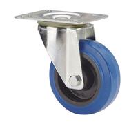 Rueda giratoria de goma con placa y eje de rodillos, color azul, carga