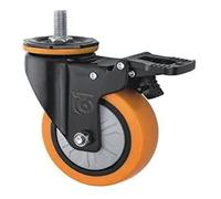 Rueda giratoria de poliuretano 2.5 pulgadas alta resistencia con freno | Capacidad 1000 lb | Naranja | Montaje placa/tornillo opcional | for carros fábrica(M8x20mm-Brake)
