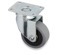 Rueda giratoria jade plus aro de goma ø60 plástico zincado placas antihilo y doble hilera de bolas.