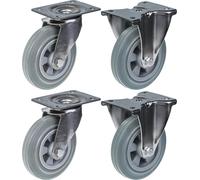 Rueda giratoria y fija de acero inoxidable de 160 mm (6 pulgadas), con banda de rodadura de goma gris, capacidad de carga de 540 kg, juego de 4 unidades