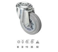 Rueda industrial goma gris pasante 80mm