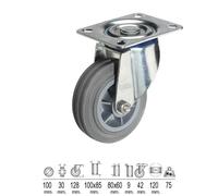 Rueda industrial goma gris placa 100 mm.