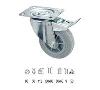 Rueda industrial goma gris placa con freno 80mm