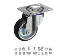 Rueda industrial goma negra placa 100 mm.