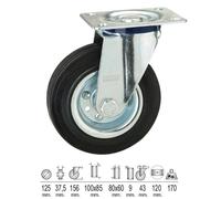 Rueda industrial goma negra placa 125 mm.