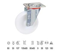 Rueda industrial nylon placa 80 mm.