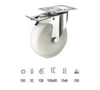 Rueda industrial nylon placa con freno 100mm