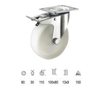 Rueda industrial nylon placa con freno 80mm