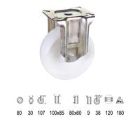 Rueda industrial nylon placa fija 80 mm.