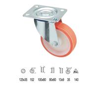 Rueda industrial poliuretano placa 125 mm.