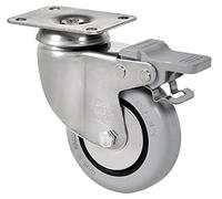 Rueda Inoxidable Giratoria con Freno, RUEDAS ALEX - BHI PGI, Fijación de Placa, Aro de Goma gris inyectada, Ø 80 mm