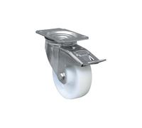 Cofan Rueda de nylon Ø125x40 mm con placa giratoria y freno, cojinete liso