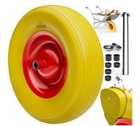 GARDEBRUK Rueda para Carretilla PU Antipinchazos Amarillo | Goma Maciza, 4.80/4.00-8, Llanta Acero 390mm, Carga 200Kg, Perfil Ranurado, Resistente, Rodamiento Bolas, Recambio