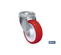 Cofan Rueda de poliuretano con agujero pasante y giratoria | Con cojinete liso | Para pesos de hasta 150 kg y diámetros de 80, 100 y 125 mm