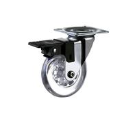 Cofan Rueda transparente PU Ø75 mm placa cromada giratoria con freno