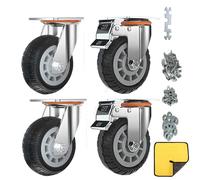 Ruedas con doble cerradura de seguridad, un juego de 4, pesadas, carga máxima de 2000lbs, adecuadas para carritos, muebles, mesas de trabajo (Negro, 13cm/5", 2 Ruedas universales+2 Ruedas con freno)