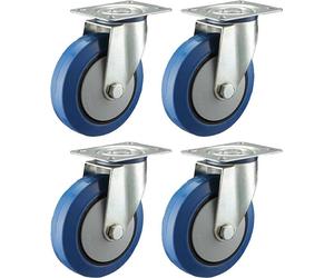 Ruedas giratorias para maletín de transporte de 100 mm, de goma elástica, con capacidad de 150 kg cada una. Juego de 4 unidades