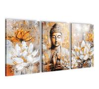 Runa Art Flores 3 Piezas Salón Dormitorio Oficina 20 x 30 cm - 3 cuadros Naranja dorado Buda flores 057130a