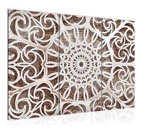 Runa Art Mandala Abstracto Cuadro Decorativo para Sala XXL Beige Blanco Oriental 120 x 80 cm 3 Piezas Decoración de Pared 109631a