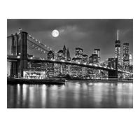Runa Art Papel tapiz fotográfico 396 x 280 cm Brooklyn puente de la noche | Lana Decoración De Pared Sala Cuarto | Fabricación alemana | Negro y blanco 9101012b