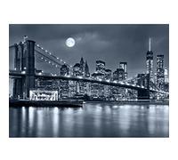 Runa Art Papel tapiz fotográfico Brooklyn puente de la noche Moderna Lana Sala Cuarto Salón - Made in Germany - azul 9101010a