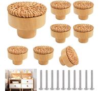 RUNEAY Lot de 8 tiradores de muebles en ratán - 40 mm - Para armario y cajón - Estilo bohemio - Natural - Para armarios