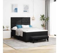 Runheo Cama con somier negro 140 x 190 cm, tela y material de madera, cama doble moderna con cabecero regulable en altura, colchón de espuma, mueble duradero para dormitorio