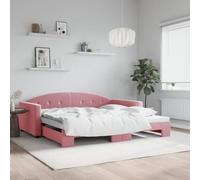 Runheo Cama de día extensible rosa 100 x 200 cm de terciopelo, sofá cama 2 en 1 con caja de ruedas, marco de cama resistente para habitaciones de invitados, mueble moderno para dormitorio