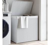 Runheo Cesto para la colada con 2 compartimentos, color blanco, plegable con tapa y asas, 53 x 35 x 57 cm, de ratán de polietileno resistente, ideal como cesto para la colada y clasificador de ropa