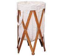 Runheo Cesto para la colada plegable blanco crema con marco de madera y bolsa de tela, 42 x 70 cm, para cuarto de baño, dormitorio, lavandería, fácil de almacenar y clasificar