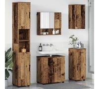 Runheo Juego de muebles de baño de 5 piezas, madera vieja, metal con lavabo, armario con espejo, armario de almacenamiento para colgar en la pared y de pie, ahorra espacio para invitados, inodoro y