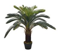 Runheo Palma artificial Cycas de 90 cm con maceta, verde y marrón, planta artificial de plástico y madera, decoración realista para salón, dormitorio, oficina, balcón, terraza, fácil de limpiar
