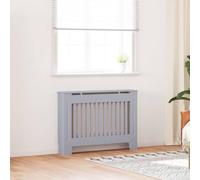 Runheo Revestimiento de radiador gris de madera con diseño de listones 112 x 19 x 81,5 cm, práctica cubierta con montaje, accesorios como termostato, válvula, llave de ventilación para salón y baño