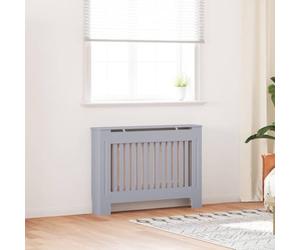 Runheo Revestimiento de radiador gris de madera con diseño de listones 112 x 19 x 81,5 cm, práctica cubierta con montaje, accesorios como termostato, válvula, llave de ventilación para salón y baño