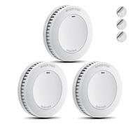 RUNIDUR Mini Detector De Humo Set Batería de 10 Años, Detector de Incendios sin Falsas Alarmas, Detector de Incendios Plano para Pegar sin Taladrar, Blanco, 3 Piezas