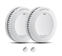 RUNIDUR Mini Detector De Humo Set Batería de 10 Años, Detector de Incendios sin Falsas Alarmas, Detector de Incendios Plano para Pegar sin Taladrar, Blanco, 2 Piezas