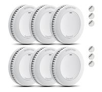RUNIDUR Mini Detector De Humo Set Batería de 10 Años, Detector de Incendios sin Falsas Alarmas, Detector de Incendios Plano para Pegar sin Taladrar, Blanco, 6 Piezas