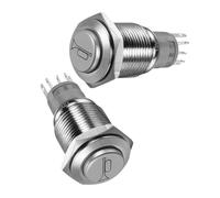 RUNROTOO Interruptor de Botón Pulsador Metálico Pack de 2 Unidades Diseño Autoretornable, 16mm para Coche y Barco para Aplicaciones Diversas