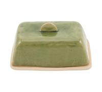 RUNROTOO Mantequera con tapa - Recipiente de cerámica con tapa para mantequilla, ideal para encimera o mesa - Bandeja para almacenar queso estilo rústico, 6,3 x 3,8 x 3 (Verde)