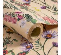 RUSPEPA Papel de Regalo Kraft de Flores Silvestres Mini 43,2 cm x 5 m Estilo Floral Natural Perfecto para Regalos Cristianos, Cumpleaños, Bodas, Despedidas de Soltera, Compromisos