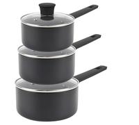 Russell Hobbs COMBO-8693 - Juego de cacerolas antiadherentes, inducción, con tapas de cristal, alto rendimiento, fácil de limpiar, uso poco/sin aceite, mango suave al tacto, 16/18/20 cm, colección