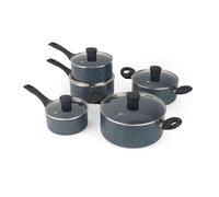 Russell Hobbs RH02818EU7 Nightfall Stone 5 Piece Non-Stick Pan Set, Includes Tempered Glass Lids, Soft-Touch Handles, 16/18/20 cm Saucepans and 20/24 cm Stockpots, Induction Hob Suitable, Aluminium
