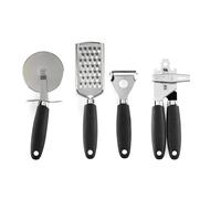 Russell Hobbs RH03233EU7 - Juego de utensilios de cocina de 4 piezas, colección Venus, pelador, abrelatas, cortador de pizza, rallador, gancho para colgar, asas suaves al tacto, fácil limpieza,